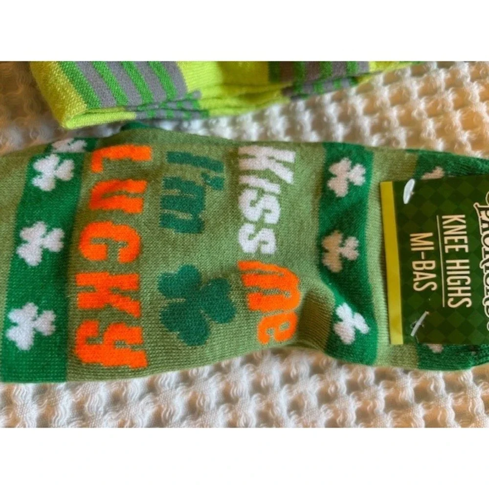 Saint Patrick's Day Socks Bundle 3 Pairs Crew Knee High Green Shamrock Argyle